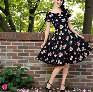 NWOT Eva Rose Cupcake Print Fit Flare Dress 3X Black Pink Rockabilly Pinup Retro